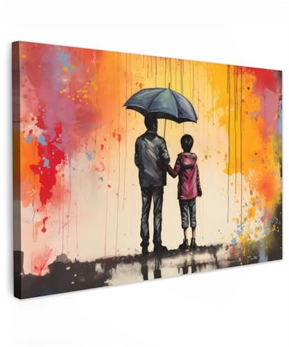 MuchoWow© Cuadros Decoracion Salon Modernos 120x80 cm Pinturas Lienzo Decorativo para Pared Decoración Hogar Lienzos Graffiti - Paraguas - Gente - Colores - Arte