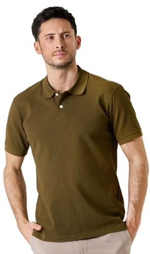 LAPASA Polo Manga Corta Hombre 100% Algodón de Piqué Estilo Clásico Relajado Camiseta Casual con Franja Negocio Golf Deporte Verano M19 XXL Verde Oliva