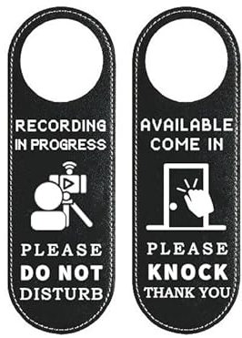 Muka Do Not Disturb Door Hanger Sign Recording in Progress Door Sign Available Come in Please Knock Door Hanger Sign, PU Leather, 9.4X3.1