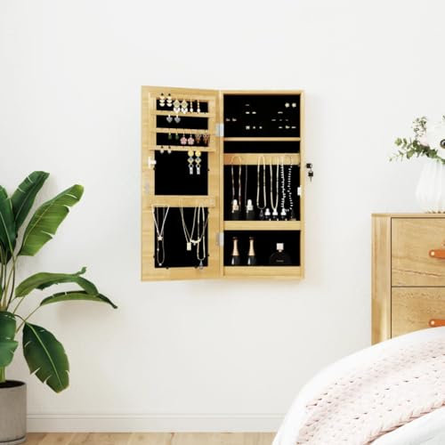 Homgoday Schmuckschrank mit Wandspiegel, 30 x 8,5 x 67 cm, Sideboard, Küchenschrank, Aufbewahrungsschrank für Wohnzimmer, Schlafzimmer, Büro