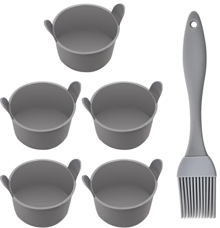 5 Gray Air Fryer Cup Molds with 1 Gray Oil Brush, Air Fryer Silicone Baking Cups, Small Pudding Molds, Silicone Baking Molds to Create Yorkshire Puddings, Cakes, Eggs, Etc