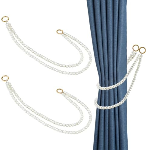 SUPERFINDINGS 2 pz Fermatenda per Tende con Perle con Anelli in Metallo Fermatenda per Tenda Cordoncino Fili di Perle Fermatenda Decorativo per Tende della Camera Fili di Perle Raddoppiati