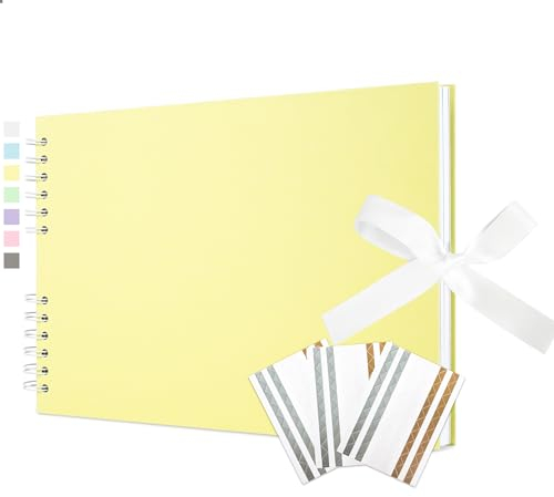 Vienrose Fotoalbum zum Selbstgestalten und Einkleben 21,5 x 29 cm, DIY Scrapbook Album mit 40 weißen Seiten, Spiralalbum für Baby, Hochzeit und Geburtstag, Flaches Gelb