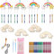 Bohrma 12 Stk Windspiel Bastelset Kinder, Regenbogen Holz Klangspiel Basteln Bastelhandwerk mit Hängendem Klangspiele, Kindergeburtstag Windspiel Bastelset für Mädchen Junge, Ostern Outdoor Dekorieren