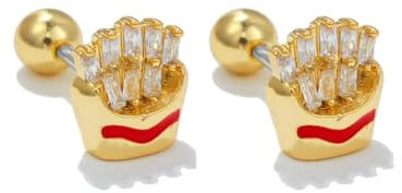 Niedliche Pommes Frites Knorpel-Ohrstecker für Damen, Teenager, Mädchen, Zirkonia, Kristall, Tragus, Schraubverschluss, Kugel, Barbell, Piercing, Sleeper, 20 g