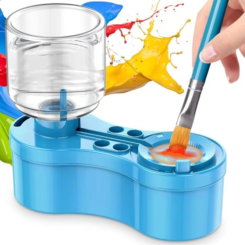 Paint Brush Cleaner, Upgraded 5-in-1 Painting Supplies with Drain and Brush Holder, Water Circulation Paint Brush Cleaner Tool for Acrylic, Watercolor, Water-Based Paints for Adults Artist Kids