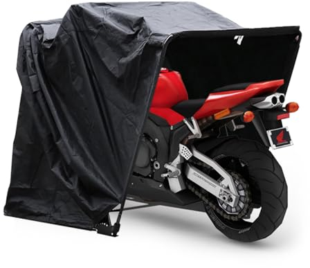 Motorradgarage Motorrad Schutzplane Faltzelt Faltgarage Zeltgarage Universal Wasserdicht Roller Moped Zelt Motorradabdeckung Abdeckplane Stoff Motorradplane Atmungsaktiv Schwarz Uv-BestäNdig