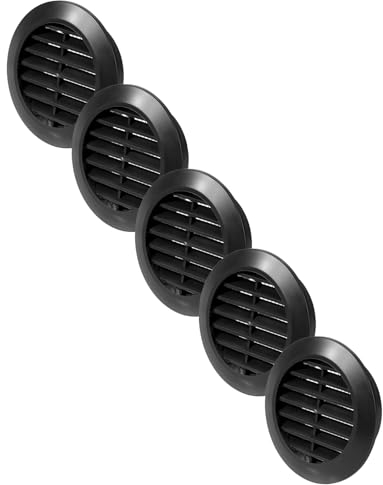 Vent Systems 5 unidades de 60 mm de color negro – Rejilla de ventilación a través de la puerta – con rejilla de protección contra insectos – Rejilla de ventilación redonda para interior – cuarto de