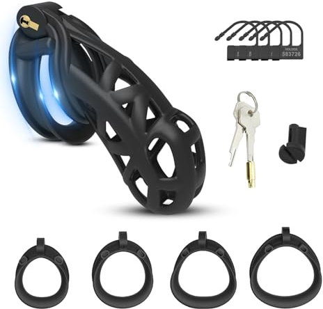 AMZII 6.0 Cobra Peniskäfig Sex Spielzeug für die Männer,Keuschheitskäfig Herren mit 4 Arc Cockring & 6 Schloss,Chastity Cage Male Keuschheitsgürtel für Herren Sex Toyset Herren Penis Käfig (6.0, XXL)