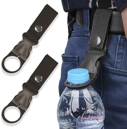 PLABBDPL Porte Bouteille Ceinture Boucle de Bouteille d'eau Sangle Suspendue Crochet Ceinture Clip Porte-Bouteille d'eau Clip Ceinture pour Camping Randonnée, 2Pcs, noir