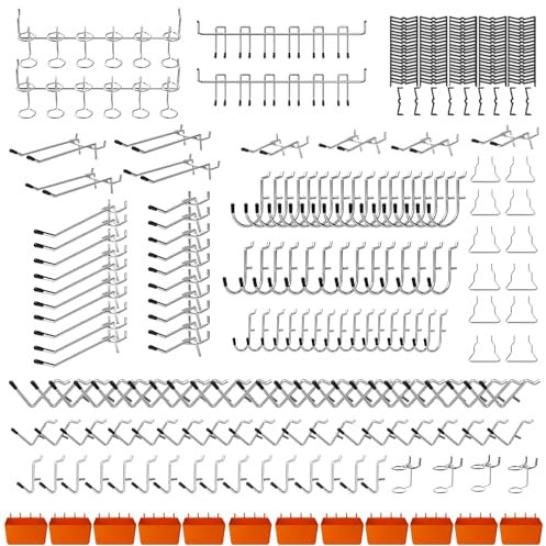 C&T Assortiment de 278 crochets pour panneau perforé avec bacs, crochets de 6,35 mm et 6,35 mm, pour accrocher des outils, organiser divers outils, organisation murale de garage