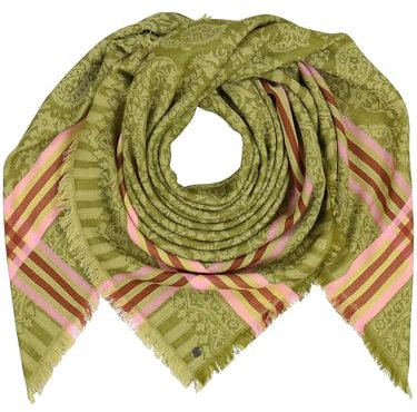 FRAAS Halstuch Damen - Tuch mit Highlight-Streifen - 120 x 120 cm - leichte Baumwollmischung Khaki