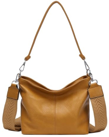 ITALYSHOP24 Damen Tasche Shopper Brusttasche Hobo Bag Schultertasche Crossbody Umhängetasche Beuteltasche Handtasche Crossover BodyBag Leder Optik Gelb