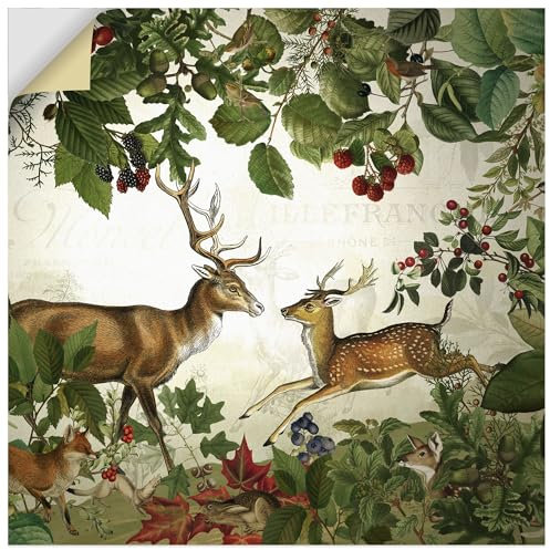 ARTland Wanddeko Wandtattoo selbstklebende Vinylfolie 50x50 cm Herbstdeko Tiere Pflanzen Hirsch Reh Wald Idylle Natur U5GX