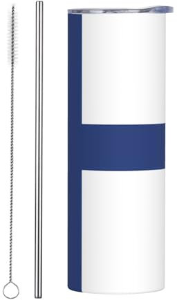 WZYWHJ Edelstahl-Tasse mit finnischer Flagge, 590 ml, mit Strohhalm, geeignet für Sportwagen, Häuser usw