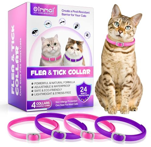 Collier Anti Puces pour Chat, Collier Anti-puces et Anti-tiques pour Chat, Protection Efficace de 24 Mois (Rose et Violet, 4PCS)