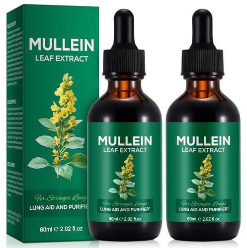 2 Pack Mullein Drops für die Lunge, natürliche Mullein Kräuterergänzungen, Mulleinblatt-Extrakt für Lungenreinigung und Atemwegsunterstützung