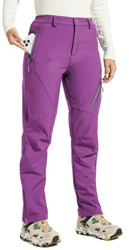 WILLIT Damen Schneehose Thermohose Gefüttert Wanderhose Wasserdicht Softshellhose Fleece Skihose Warm Trekkinghose Winter Outdoorthose Isoliert Kaltes Wetter Lila M