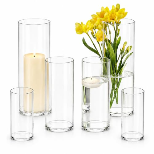 LDHHYH 6 Pack Glass Vases for Flowers, 3 Sizes Glass Cylinder Vase, Hurricane Candle Holder Glasses for Centerpiece Weeding Decoration Party Home Decor(4 Inch 6 Inch 8 Inch)