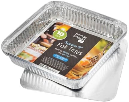 Homeshopa Aluminium Foil Trays with Lids, 9 Inch Square 10 Pack Disposable Tin Foil Containers, Best for Meal Prep, Food Storage, Baking, Broiling, Roasting, Disposable Food Containers