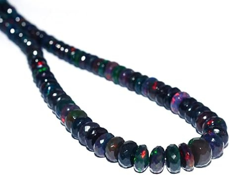 AAA Qualität 4mm to 6mm natürlicher äthiopischer schwarzer Opal facettierte Rondelle Perlen Edelstein Halskette | 925 Sterlingsilber Welo Feuer schwarzer Opal perlen Halskette 20 Zoll