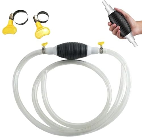 Siphon Pump for Gasoline Gas Oil Fuel Petrol Diesel Fluid Water Fish Tank,2M Hand Siphon Fuel Pump Portable Fuel Siphon Pump with 2 Durable PVC Syphon Hoses with Hose Clip,Metal Buckles