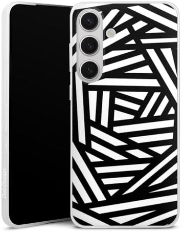 Coque Slim Compatible avec Samsung Galaxy S25 + Etui Silicone Ultra Fine Coque en Silicone Ultra Fine Noir Blanc Cercles