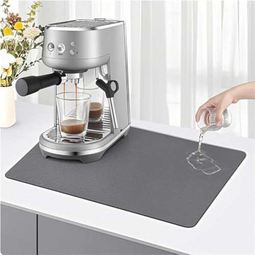 Kaffeemaschine Abtropfmatte 30x40cm,abtropfmatte geschirr (Grau) | Rutschfest, schnell saugend, schnelltrocknend, für Kaffeemaschinen und Kaffee-Ecken, hält Arbeitsflächen sauber
