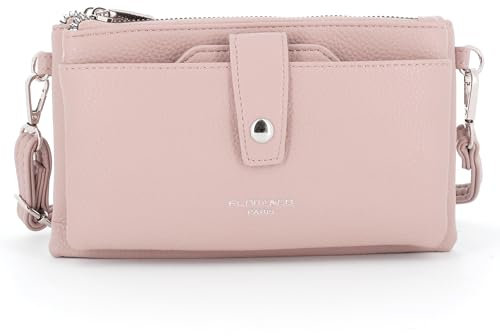 FLORA CO PARIS - Petit Sac Bandoulière Femme - Sacoche Téléphone Portable Ville Fête - Pochette Porte-Cartes Similicuir Grainé Souple - Chic Tendance - Rose