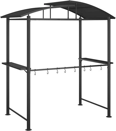 Refined Grillpavillon Grillüberdachung mit Seitenregalen BBQ Pavillon Stahlrahmen Gartenpavillon Grillzelt Anthrazit 210x114x230cm Stahl