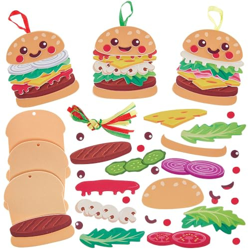 Baker Ross FN420 Burger Mix & Match Kits - Pack of 6, Foam Arts and Crafts Decoration Kits for Kids