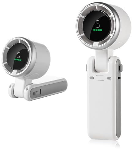 OIHCAZ Handheld Fan Rechargeable with LED Display, Portable Mini Fan 3600mAh Wireless Rechargeable USB Turbo Fan with 5 Speeds & Adjustable Wind, Electric Fan Handheld for Office Travel (White)