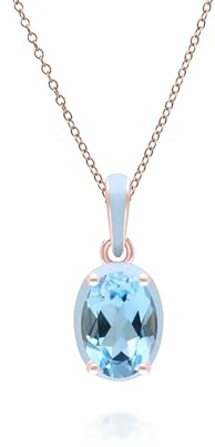 Siberian Waltz Blue Enamel & Oval Sky Blue Topaz Pendant Necklace In Rose Gold Vermeil