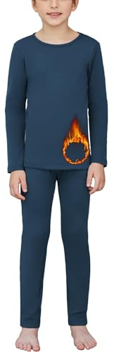 Arshiner sous-vêtements Thermiques pour Enfants Fonctionnel De sous-vêtement Thermiques pour Garçon pour Ski Cyclisme Et Football - Tee Shirt Longue&Leggings Set Bleu Marine 120