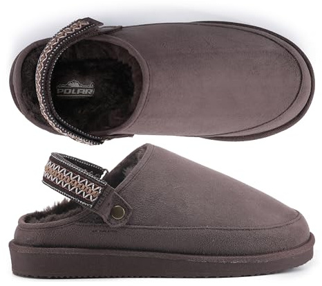 Polar Women’s Suede Comfort Faux Fur Clogs – Breathable Slip-On with Adjustable Strap & Lightweight Durable Sole – Casual Everyday Footwear for Home, Travel & Walking