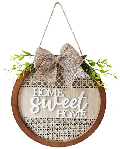 Home Sweet Home Sign Wooden Plaque House Warming Gifts Newhome Gifts Welcome Sign for Front Door Wreaths Bow Hanging Ornaments for Farmhouse Kitchen Entryway Wall Window Porch Garden Decoration