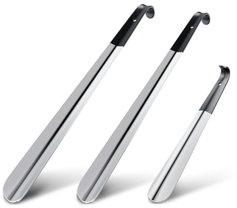 OurTop 3 Stück Schuhlöffel Metall Lang, 42cm & 42cm & 30cm Schuhanzieher aus Metall Stabile Ausführung für Reisen für Schwangere, ältere Menschen