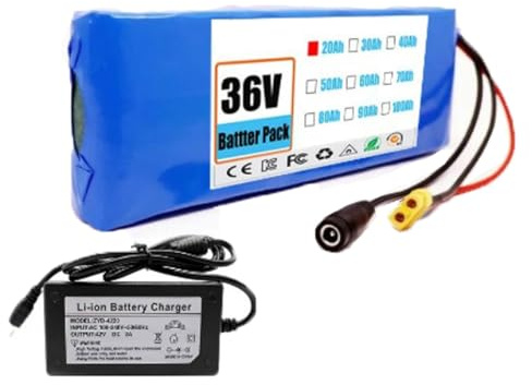 36V 20Ah Bateria para Bicicleta Electrica Batería De Alta Potencia, 10S1P PVC Impermeable Ebike Batería con Cargador para 200W 350W 500W 750W 800W Motor 36V 20Ah,T+DC