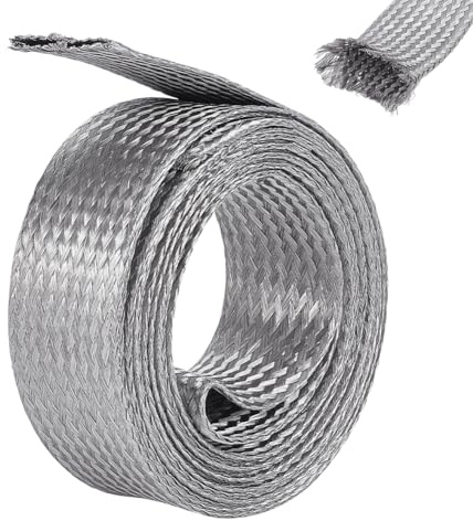UNICRAFTALE 9.84ft(3m) Wide Braided Sleeving Braid Stainless Steel Cable Wire Shielding Sleeve Ground Straps Protection Flat Metal Mesh Flexible Expandable Scalable Ribbon Wire for Protect Cable