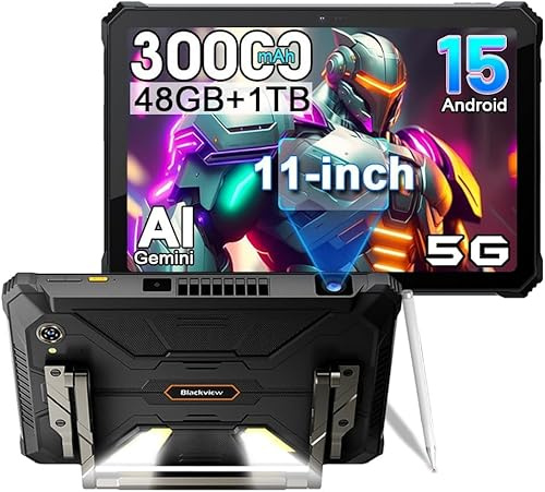 LMHTRADE Tablet per proiettore Active 12 Pro, tablet robusto Android 15, RAM 48 GB + ROM 1 TB, tablet esterni display doppio 5G 11 '' 30000mAh, fotocamera 108 MP + 50 MP, luce da campeggio