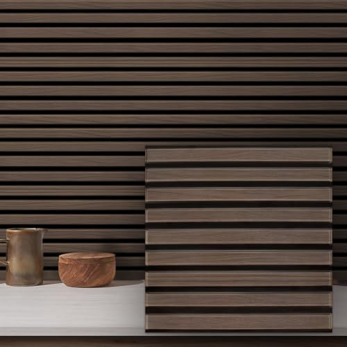 COMSTICKC Panneaux Muraux 3D Adhesif Bois, 10 Pièces 30x30 cm, marron foncé | Fausse Murale PVC 3D Autocollants Muraux Imitation Bois, imperméable