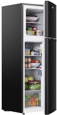 Upstreman Frigorifero Combinato 132L, Frigorifero Doppia Porta (98L Frigorifero + 34L Congelatore), 7 Livelli Temperatura, Frigo Nero Silenzioso per Casa e Ufficio, TM132