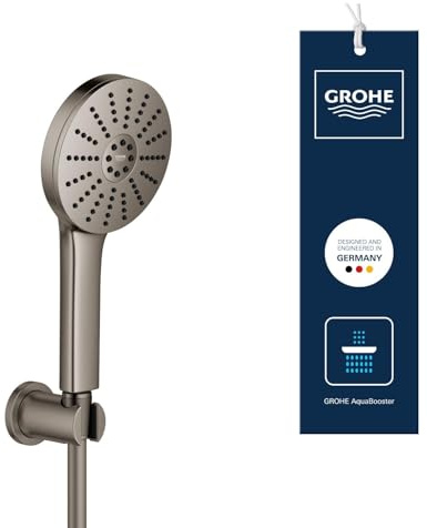 GROHE Vitalio Joy+ 120, wassersparender Duschkopf mit Schlauch und Wandhalterung, inkl. Boost Funktion, 6l pro Min (Handbrause 3 Strahlarten, per Drehregler verstellbar), anthrazit, 134865AL00