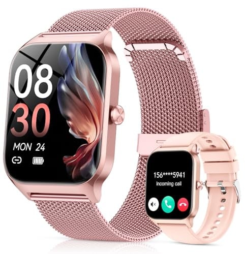 CASCHO Smartwatch Damen mit Telefonfunktion,1.85'' HD Fitness Tracker mit Herzfrequenz SpO2 Schlafmonitor Schrittzähler,120+ Sportmodi Fitnessuhr, IP68 Smart Watch for Women für iOS Android-Roségold