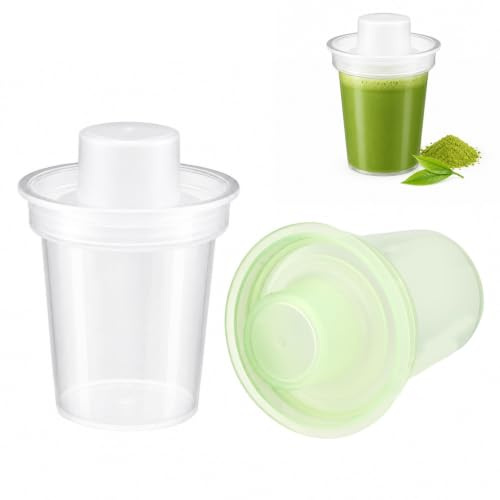 BOXOB 2pcs Mini Matcha Shaker Cup, Matcha Mixer Bottle (Clear, Green) | BPA-Free PP Plastic Portable 20-80ml Matcha Shaker Bottles with Scale Marks for Matcha Clump-Free Mixing Tools & Accessories