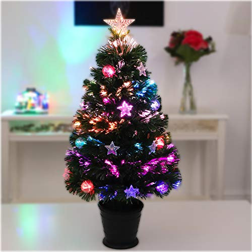 Christmas Concepts® 800mm (32) Green Christmas Tree with Fibre Optics and Stars and Baubles