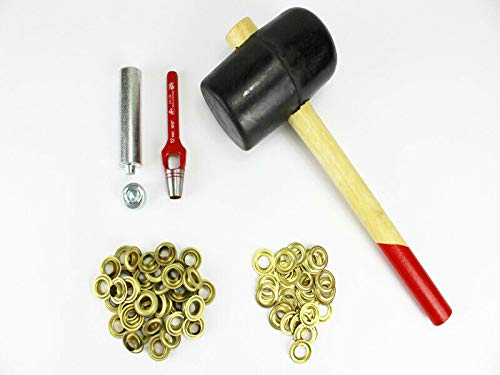 Profi Hammer Ösenset 12mm + 50 Ösen Messing DIN 7332 Locheisen Ösenwerkzeug
