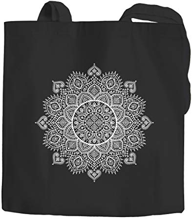 Jutebeutel Mandala Ethno Boho Baumwolltasche Stoffbeutel Tragetasche Autiga® schwarz unisize