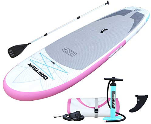 Driftsun Aufblasbares Stand-Up-Paddelbrett – 3.4 mx86.4 cm Board SUP Paket mit Zubehör, Reiserucksack, verstellbares Paddel, rutschfestes Deck-Pad, Jugendliche und Erwachsene ISUP (Lotus)