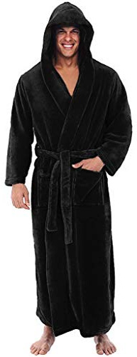 Herren Bademantel Morgenmantel mit Kapuze und Gürtel Männer Bademantel Flauschig Morgenmantel Winterplüsch Verlängert Home Kleidung Langarm Robe Herbst Und Winter Große Saunamantel Pyjama
